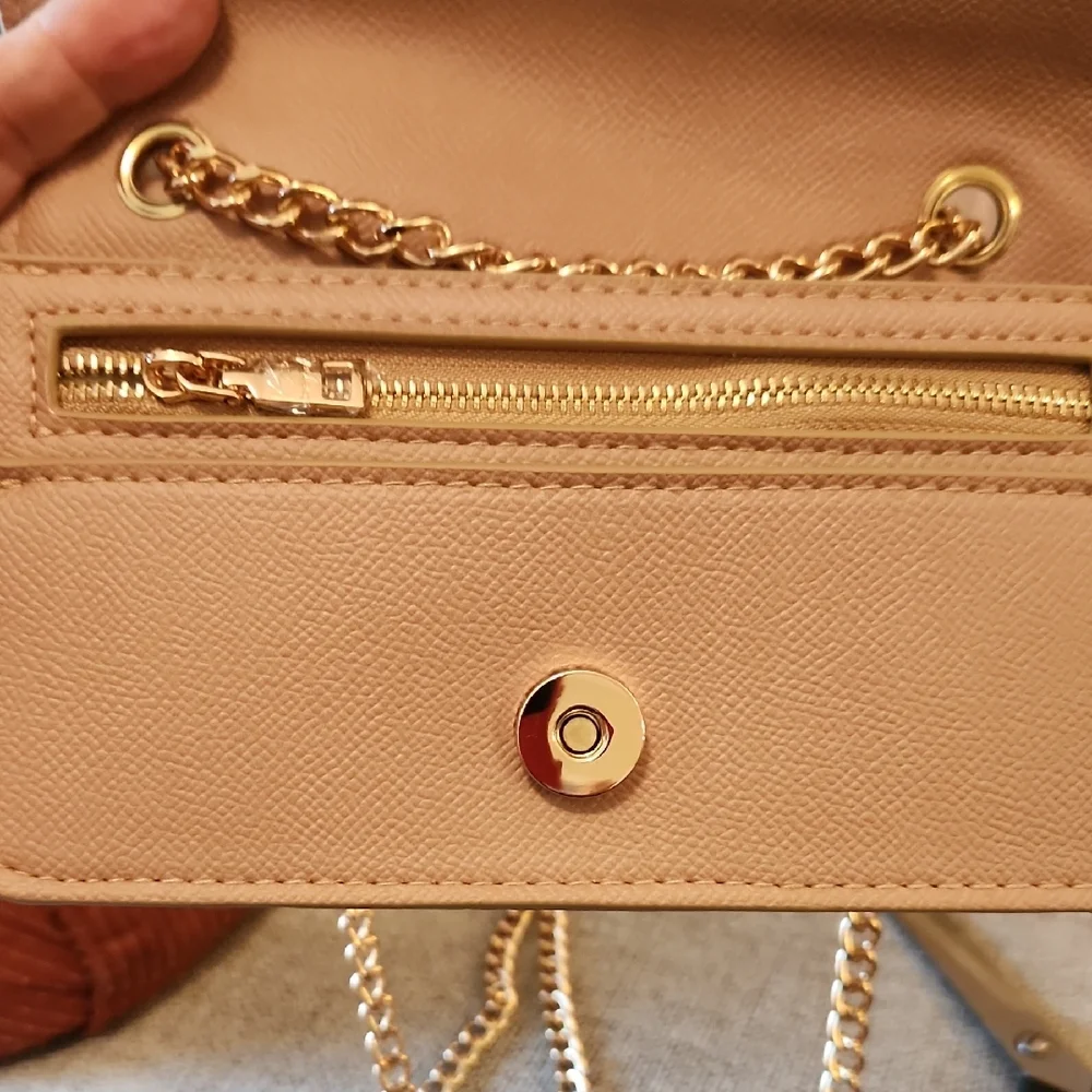 Bebe Tan and Gold Clutch with Chain Strap - Picture 4 of 8